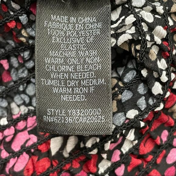 Guess Sheer Red Wine Black Gray Cropped Blouse Elastic Waist Size XSmall - Picture 14 of 14